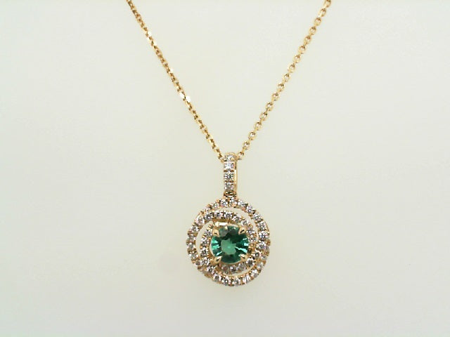 Yellow Gold Emerald and Diamond Swirl Pendant