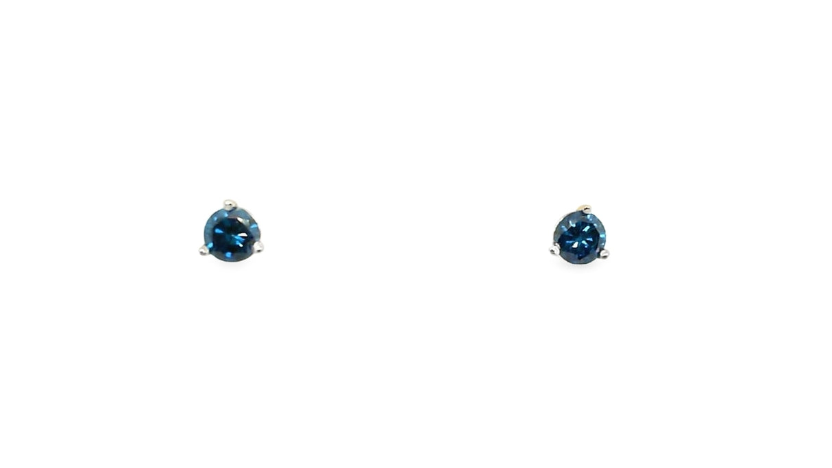 Whitestone Blue Diamond Solitaire Stud Earrings .46Ct