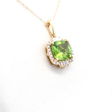 14YG Cushion Peridot Diamond Halo Pendant