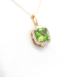 14YG Cushion Peridot Diamond Halo Pendant