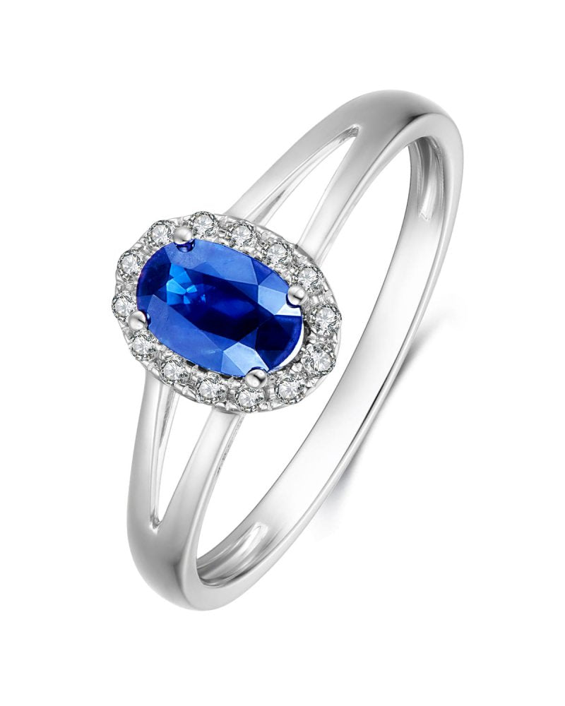 Diasun Blue Topaz Diamond Halo Ring