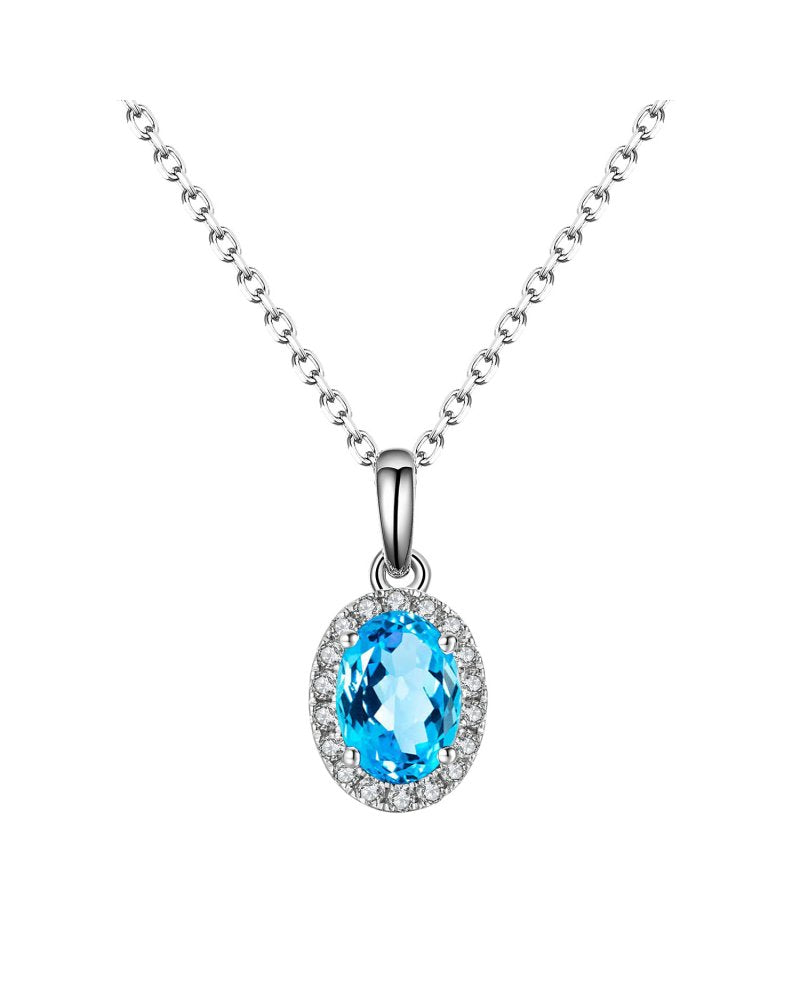 Diasun Aquamarine Diamond Halo Pendant