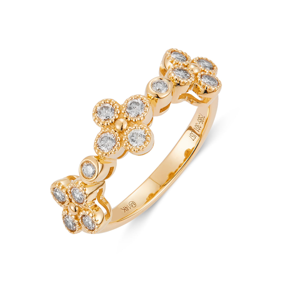 Heera Moti Triple Diamond Clover Ring