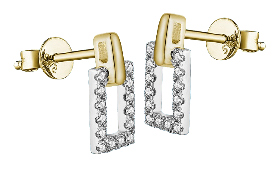Diasun Two Tone Diamond Rectangle Drop Earrings