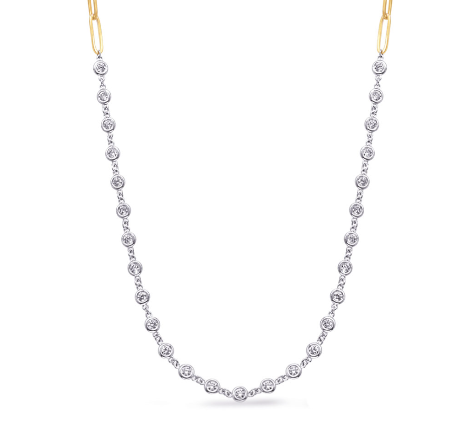 S.Kashi Half Diamond Station Paperclip Necklace