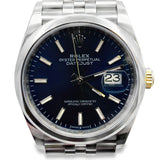 2023 Rolex Datejust 36 Blue Index Dial Smooth Bezel
