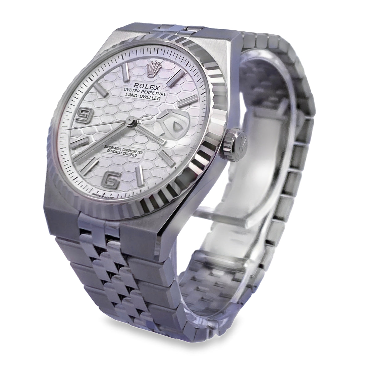 2025 Rolex Land-Dweller 127334 White Honeycomb Dial 40mm