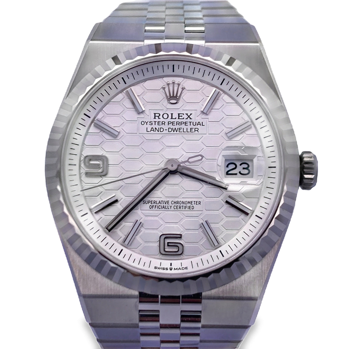 2025 Rolex Land-Dweller 127334 White Honeycomb Dial 40mm