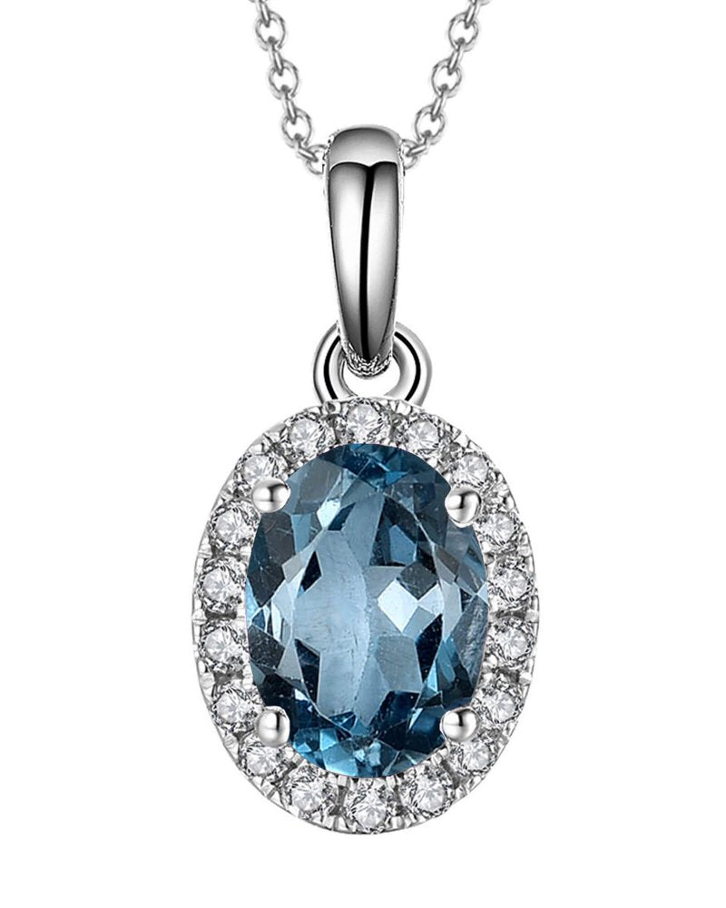 Diasun Blue Topaz Halo Pendant