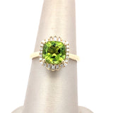 14K Yellow Gold Cushion Peridot Ring